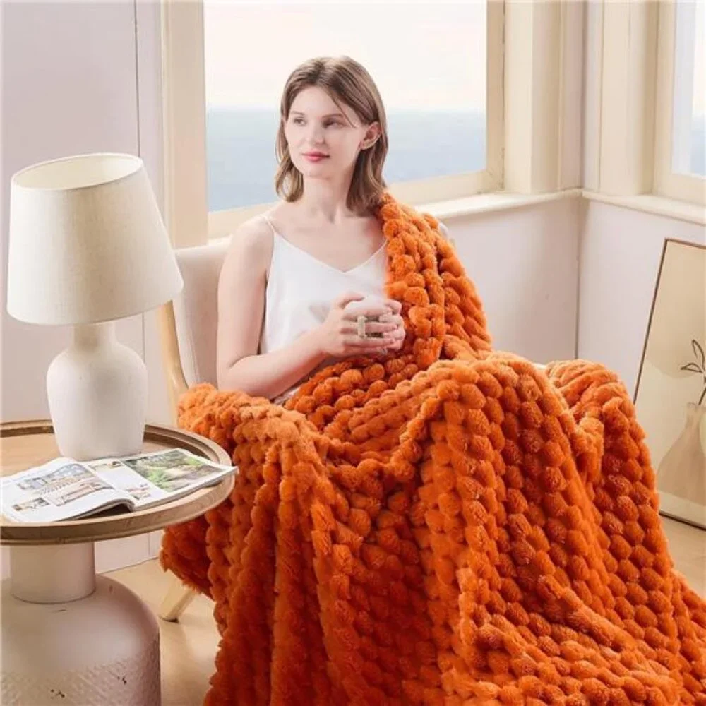 Super Soft Throw Blanket Orange Premium Silky Flannel Fleece 3D Clouds 50